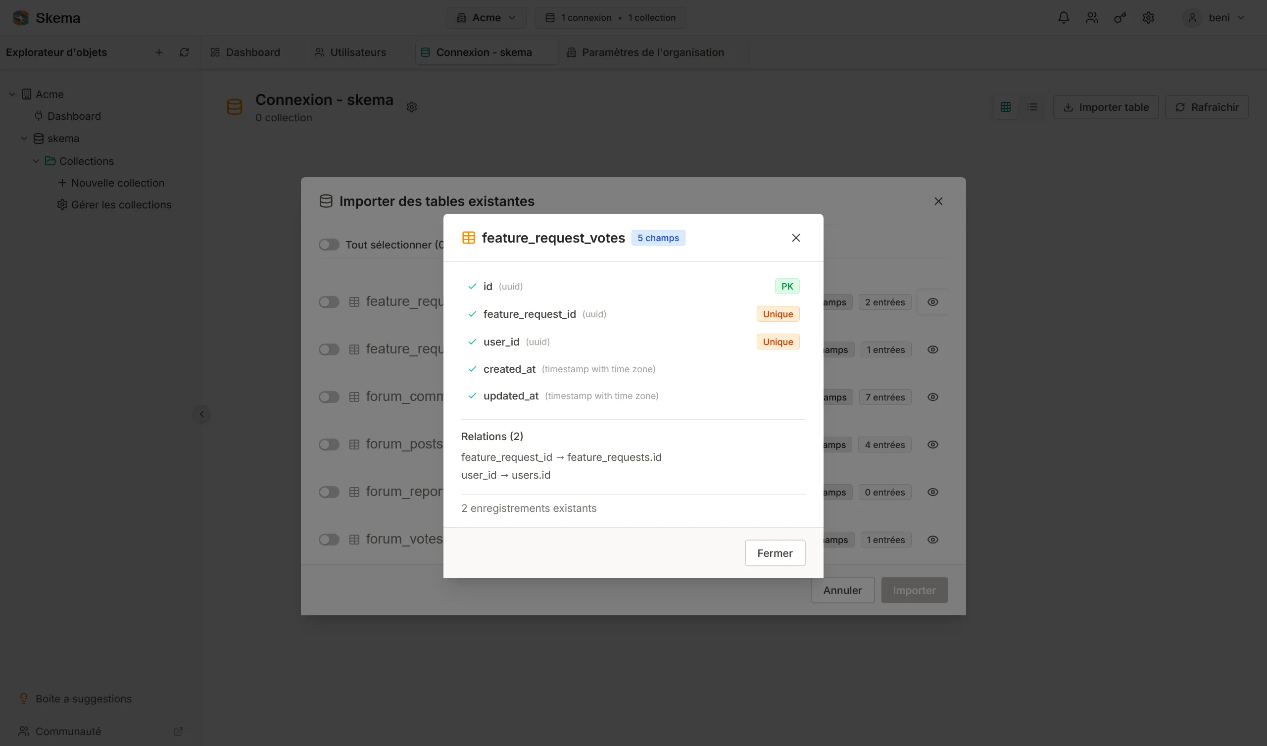 Interface Skema - Configuration des champs de collection